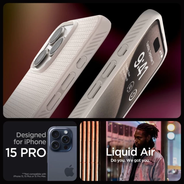 Чохол Spigen Liquid Air для iPhone 15 Pro Max Natural Titanium (ACS07212)