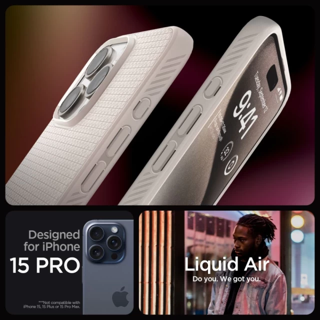 Чехол Spigen Liquid Air для iPhone 15 Pro Max Natural Titanium (ACS07212)