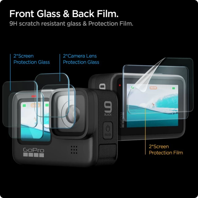 Защитное стекло и пленка Spigen Glas.TR Slim Display Glass (2 PCS) | Lens Glass (2 PCS) | Large Display Film (2 PCS) для GoPro Hero 9 | 10 | 11 | 12 C