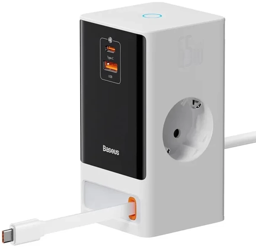 Сетевое зарядное устройство Baseus PowerCombo Digital PowerStrip SVs 65W USB-C White (PSLR000602) - 1