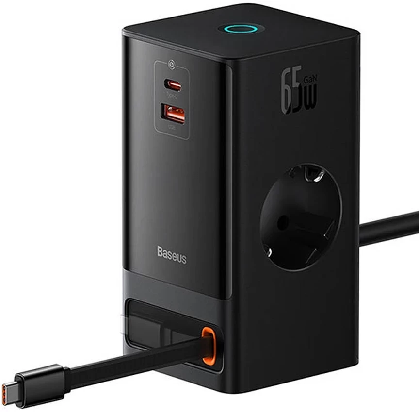 Мережевий зарядний пристрій Baseus PowerCombo Digital PowerStrip 65W USB-C Black (PSLR000301) - 1