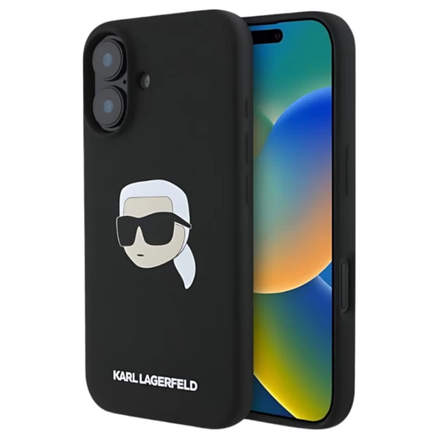 Чехол Karl Lagerfeld Silicone Karl Head для iPhone 16 Black with MagSafe (KLHMP16SSKHPPLK)