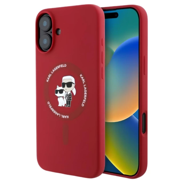 Чохол Karl Lagerfeld Silicone Karl & Choupette Ring для iPhone 16 Red with MagSafe (KLHMP16SSCMKCRHR)