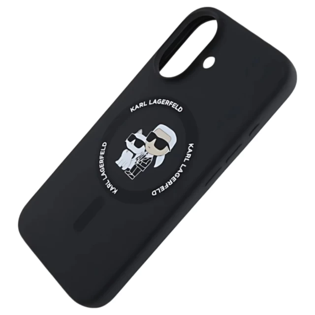 Чехол Karl Lagerfeld Silicone Karl & Choupette Ring для iPhone 16 Black with MagSafe (KLHMP16SSCMKCRHK)