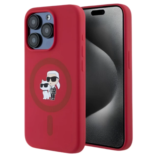 Чохол Karl Lagerfeld Silicone Karl & Choupette Ring для iPhone 15 Pro Red with MagSafe (KLHMP15LSCMKCRHR)