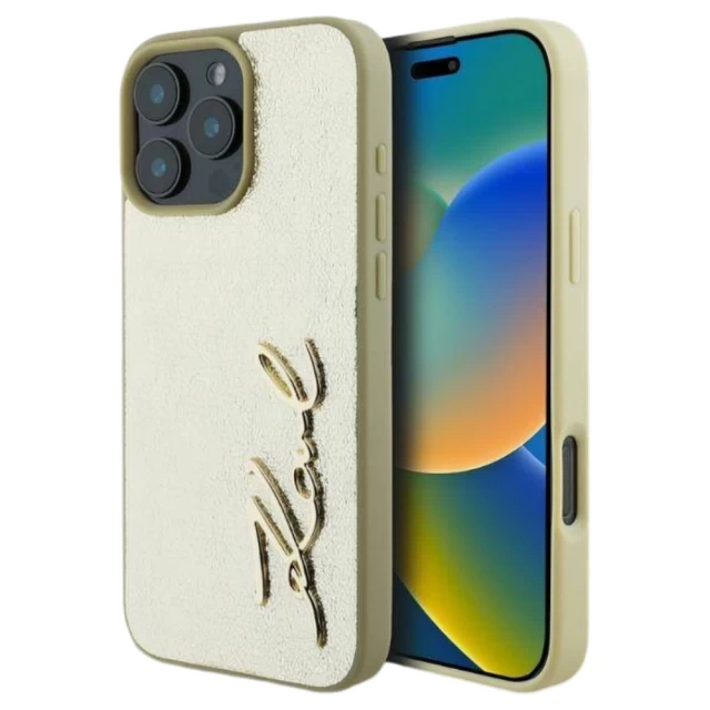 Чехол Karl Lagerfeld Metal Signature для iPhone 16 Pro Max Gold (KLHCP16XPFMFBKMD)