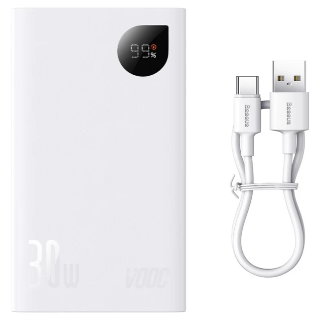 Портативное зарядное устройство Baseus Adaman2 Digital Display Fast Charge Power Bank 30W 20000mAh Power Bank White (PPAD050002)