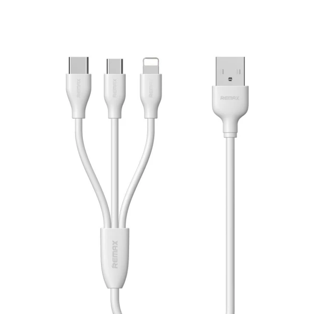 Кабель Remax 3in1 Micro, Type-C, Lighting, MicroUSB Data/Charge 1m, White (RC-109TH-WHITE)