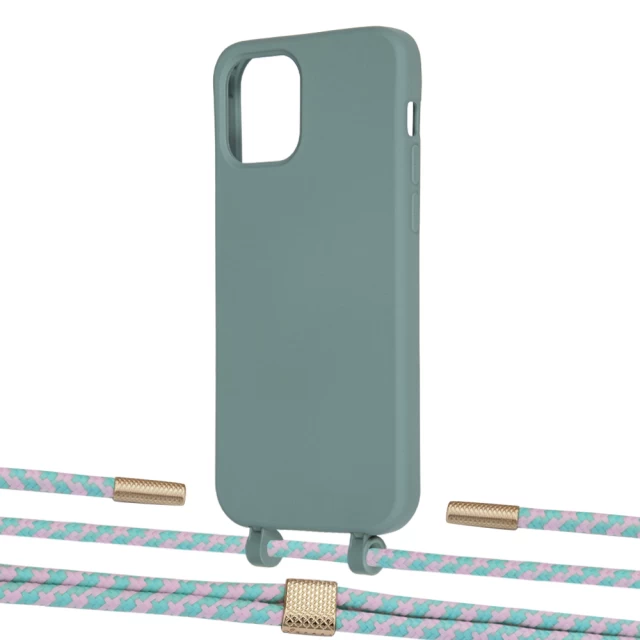 Чохол Upex Alter Eyelets for iPhone 12 | 12 Pro Basil with Twine Turquoise and Fausset Gold (UP107809)