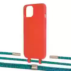 Чохол Upex Alter Eyelets for iPhone 13 mini Red with Twine Cyan and Fausset Gold (UP108316)