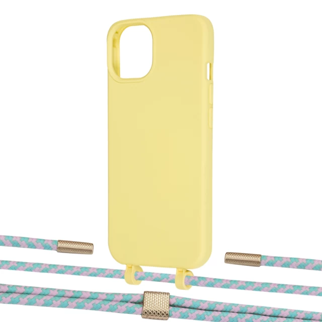 Чехол Upex Alter Eyelets for iPhone 13 mini Daffodil with Twine Turquoise and Fausset Gold (UP108421)