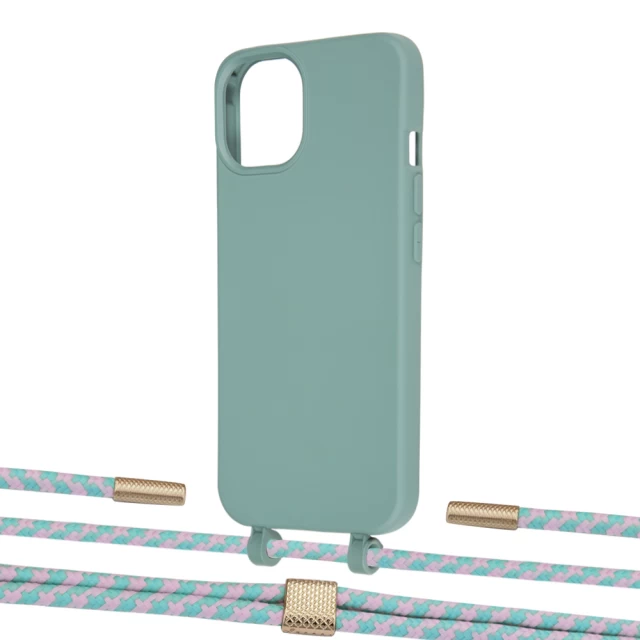 Чехол Upex Alter Eyelets for iPhone 13 mini Basil with Twine Turquoise and Fausset Gold (UP108523)