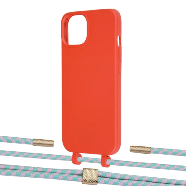 Чохол Upex Alter Eyelets for iPhone 13 Red with Twine Turquoise and Fausset Gold (UP108676)