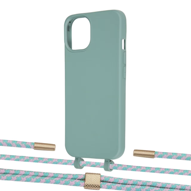 Чохол Upex Alter Eyelets for iPhone 13 Basil with Twine Turquoise and Fausset Gold (UP108880)