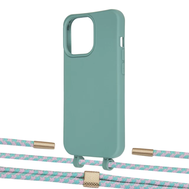 Чехол Upex Alter Eyelets for iPhone 13 Pro Basil with Twine Turquoise and Fausset Gold (UP109237)