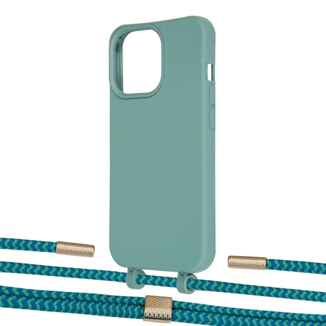 Чохол Upex Alter Eyelets for iPhone 13 Pro Max Basil with Twine Cyan and Fausset Gold (UP109591)