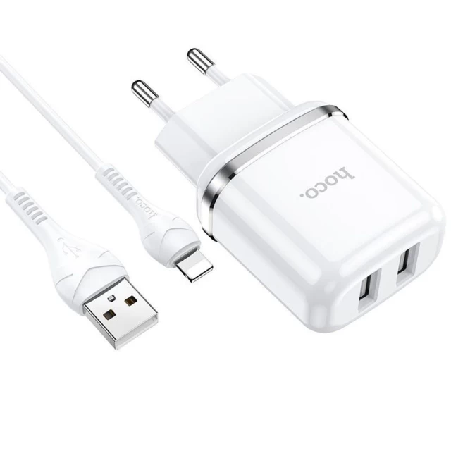 Мережевий зарядний пристрій HOCO N4 Aspiring Network 12W 2xUSB-A with USB-A to Lightning Cable White (6931474731029)