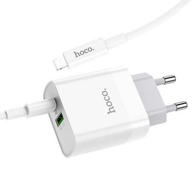 Мережевий зарядний пристрій HOCO C80A QC/PD 20W USB-C | USB-A with USB-C to Lightning Cable White (6931474740526)