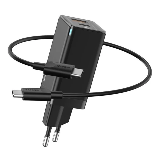 Сетевое зарядное устройство Baseus GaN Mini QC 60W USB-C | USB-A with USB-C to USB-C Cable 1m Black (CCGAN-Q01)