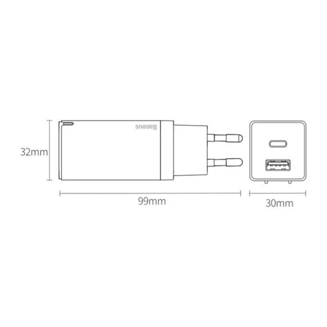 Мережевий зарядний пристрій Baseus GaN Mini QC 60W USB-C | USB-A with USB-C to USB-C Cable 1m Black (CCGAN-Q01)