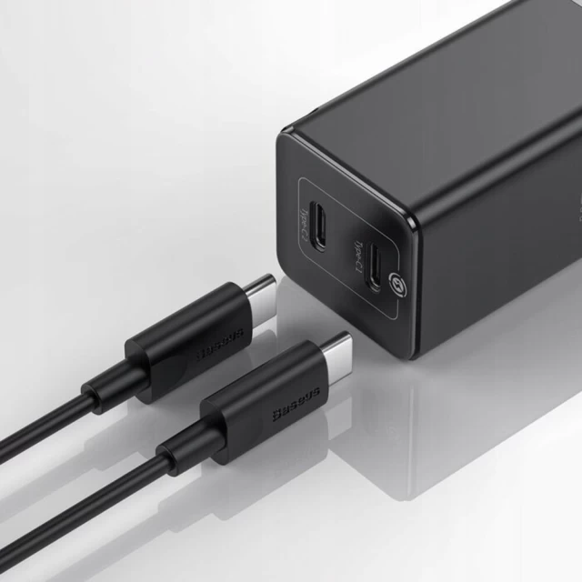 Мережевий зарядний пристрій Baseus GaN Mini QC 60W 2xUSB-C with USB-C to USB-C Cable 1m Black (CCGAN-M01)