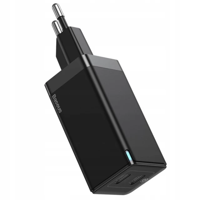 Мережевий зарядний пристрій Baseus GaN Mini QC 60W 2xUSB-C with USB-C to USB-C Cable 1m Black (CCGAN-M01)