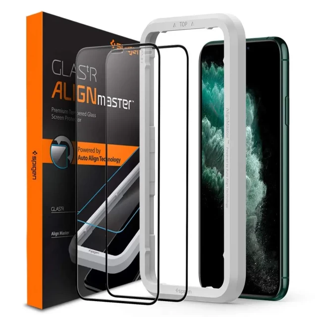 Захисне скло Spigen Glas.tR AlignMaster (2 pack) для iPhone 11 Pro Max Black (AGL00479)