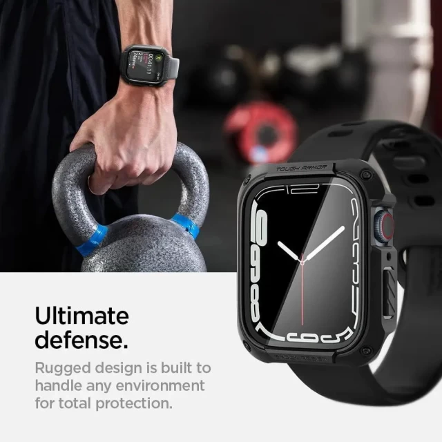 Чохол і захисне скло Spigen Tough Armor для Apple Watch 45mm Black (ACS04183)