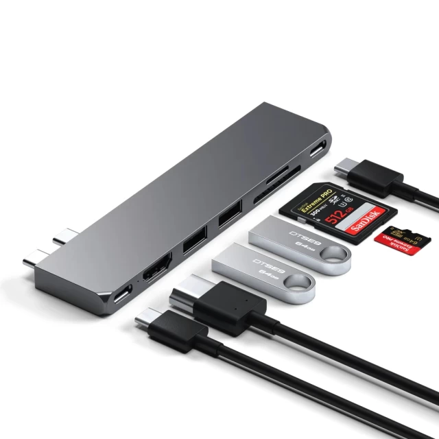 USB-хаб Satechi Aluminum Slim Adapter Pro Hub USB-C to 2xUSB-A/2xUSB-C/HDMI/SD/micro SD Space Gray (ST-HUCPHSM)