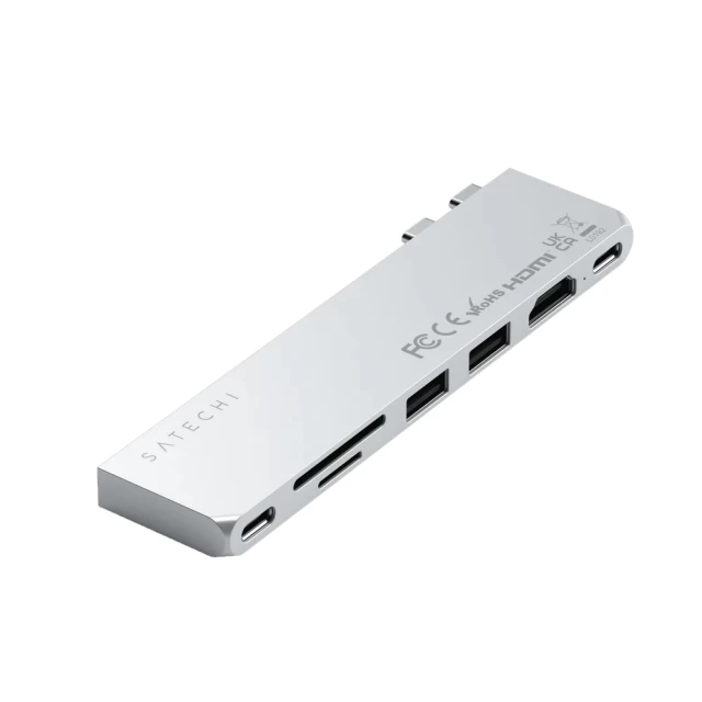 USB-хаб Satechi Aluminum Slim Adapter Pro Hub USB-C to 2xUSB-A/2xUSB-C/HDMI/SD/micro SD Silver (ST-HUCPHSS)