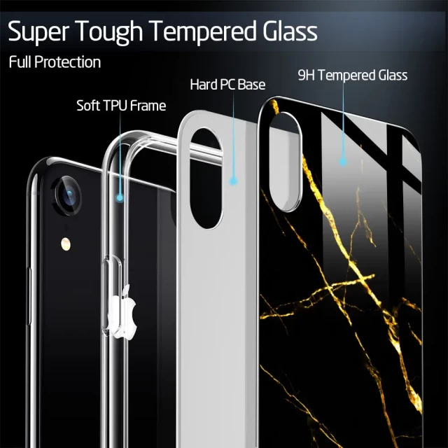Чохол ESR Mimic Marble Tempered Glass для iPhone XR Black/Gold (4894240071205)