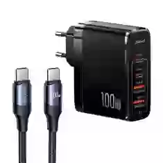 Мережевий зарядний пристрій Usams T44 PD/FC/QC 100W 2xUSB-C | 2xUSB-A Black with USB-C to USB-C Cable (UCTZ01)