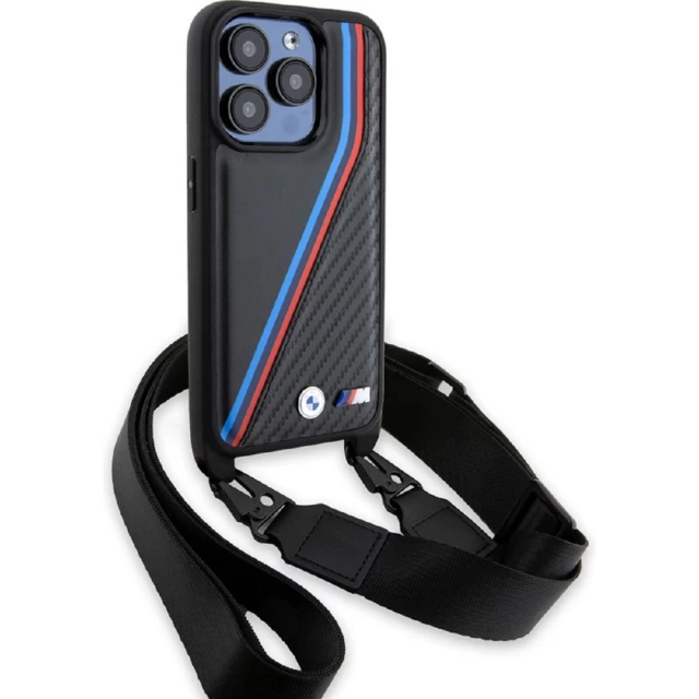 Чохол BMW M Edition Carbon Tricolor Lines & Strap для iPhone 15 Pro Max Black (BMW000796-0)