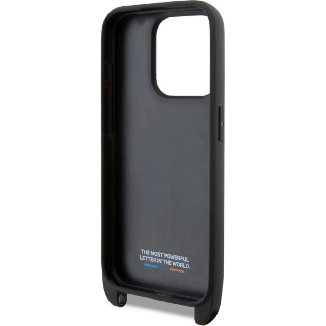 Чехол BMW M Edition Carbon Tricolor Lines & Strap для iPhone 15 Pro Max Black (BMW000796-0)