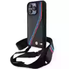 Чехол BMW M Edition Carbon Tricolor Lines & Strap для iPhone 15 Pro Max Black (BMW000796-0)