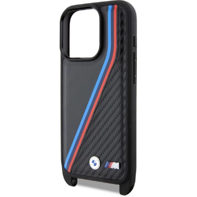 Чохол BMW M Edition Carbon Tricolor Lines & Strap для iPhone 15 Pro Black (BMW000795-0)