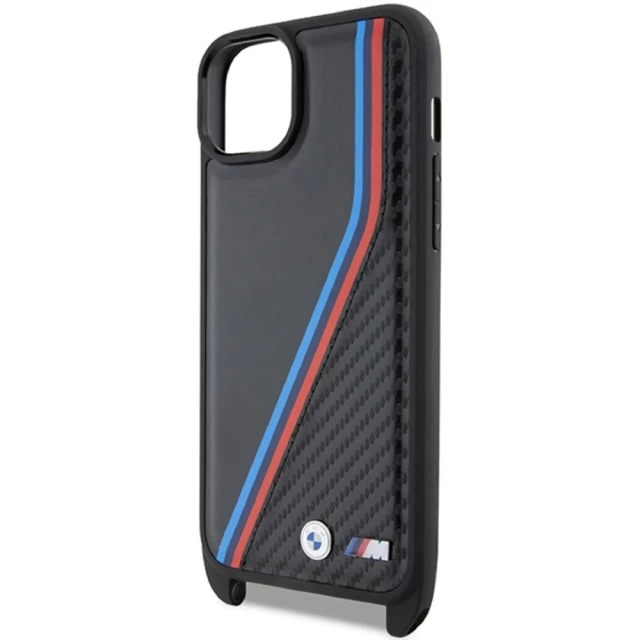 Чохол BMW M Edition Carbon Tricolor Lines & Strap для iPhone 15 Plus | 14 Plus Black (BMW000794-0)