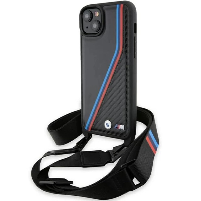 Чохол BMW M Edition Carbon Tricolor Lines & Strap для iPhone 15 Plus | 14 Plus Black (BMW000794-0)