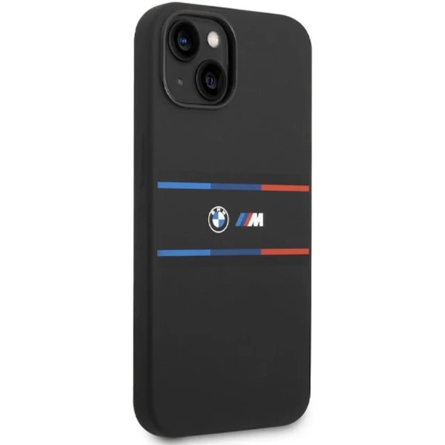 Чехол BMW M Silicone Tricolor Lines для iPhone 15 | 14 | 13 Black (BMW000812-0)