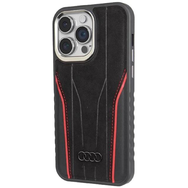 Чехол Audi Genuine Leather для iPhone 15 Pro Max Black/Red with MagSafe (AU-TPUPCMIP15PM-R8/D3-RD)