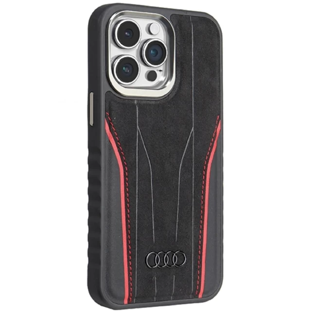 Чехол Audi Genuine Leather для iPhone 15 Pro Max Black/Red with MagSafe (AU-TPUPCMIP15PM-R8/D3-RD)