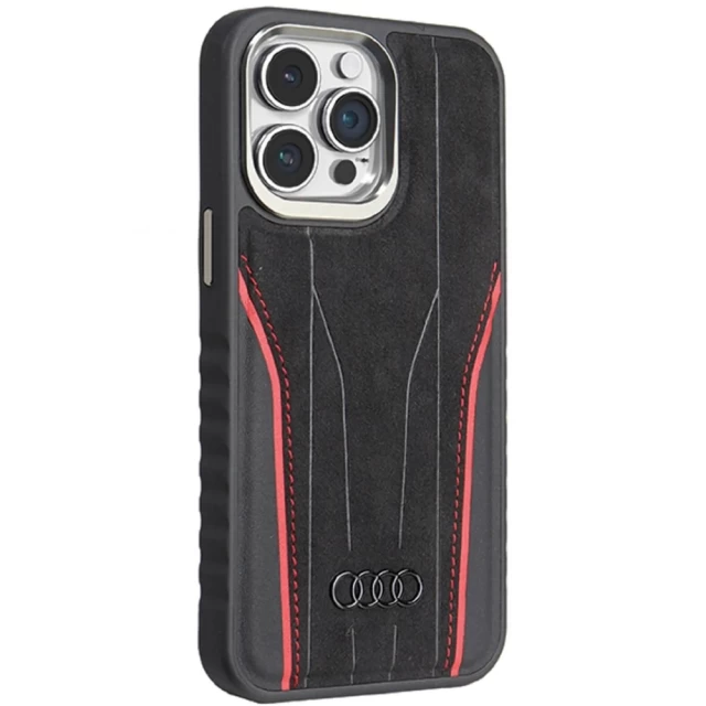 Чохол Audi Genuine Leather для iPhone 15 Pro Max Black/Red with MagSafe (AU-TPUPCMIP15PM-R8/D3-RD)