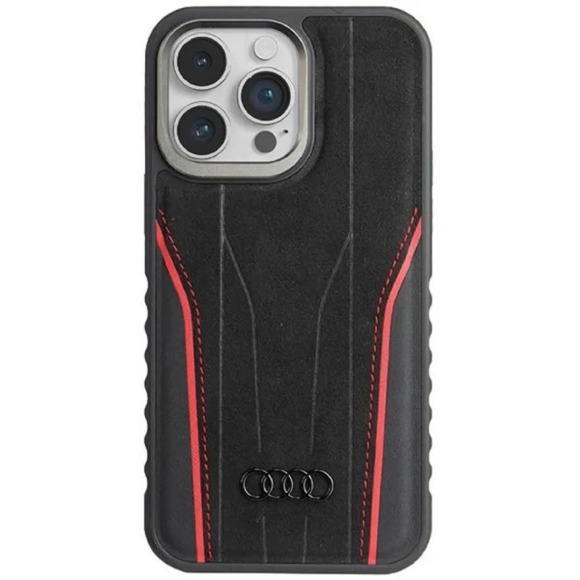 Чехол Audi Genuine Leather для iPhone 15 Pro Max Black/Red with MagSafe (AU-TPUPCMIP15PM-R8/D3-RD)