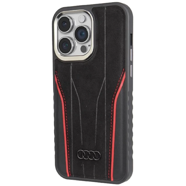 Чехол Audi Genuine Leather для iPhone 15 Pro Black/Red with MagSafe (AU-TPUPCMIP15P-R8/D3-RD)