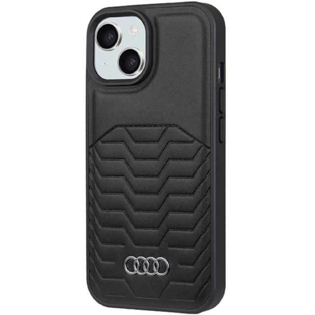 Чохол Audi Synthetic Leather для iPhone 15 Plus | 14 Plus Black with MagSafe (AU-TPUPCMIP15M-GT/D3-BK)