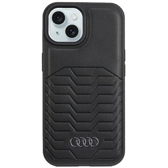 Чехол Audi Synthetic Leather для iPhone 15 | 14 | 13 Black with MagSafe (AU-TPUPCMIP15-GT/D3-BK)