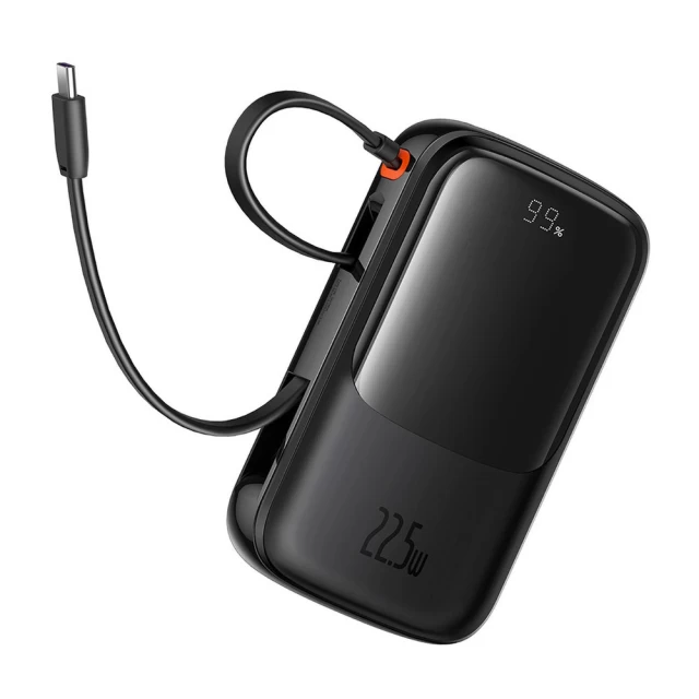 Портативний зарядний пристрій Baseus Qpow Pro+ 10000mAh 22.5W with Built-in USB-C Cable Black (P10067101113-00)