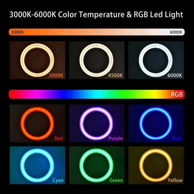 Кільцева світлодіодна RGB лампа LED Сrystal 26 cм із затискачем телефону