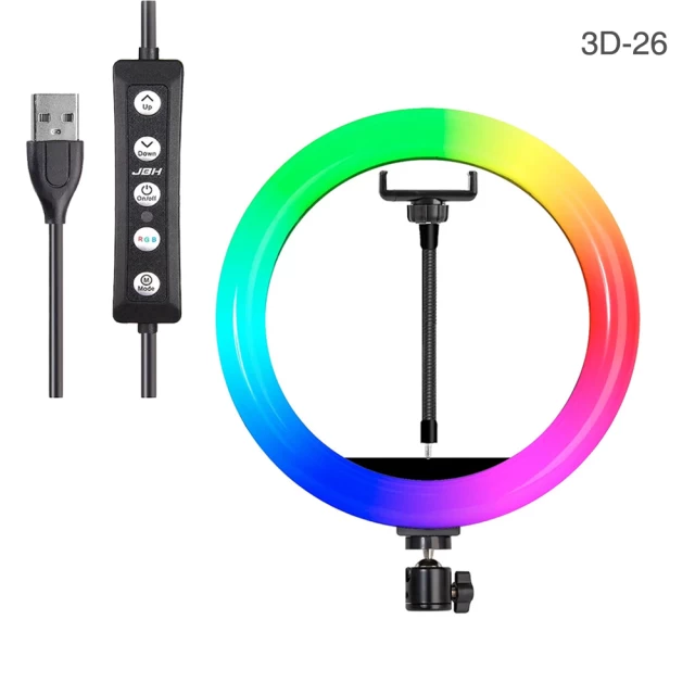 Кольцевая светодиодная RGB лампа LED Сrystal 26 cм с зажимом телефона