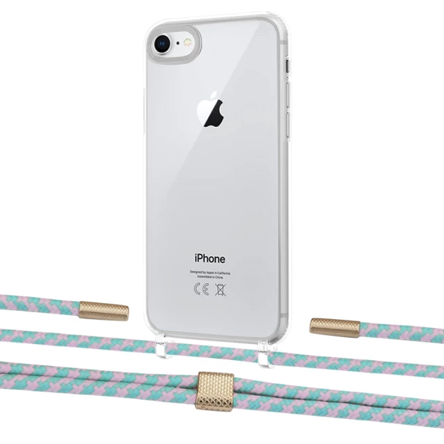 Чохол Upex Crossbody Protection Case для iPhone SE 2020 | 8 | 7 Crystal with Twine Turquoise and Fausset Gold (UP83049)